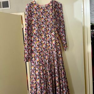 Boden, Long sleeve, midi length multicolor floral dress Size 4 Petite USA